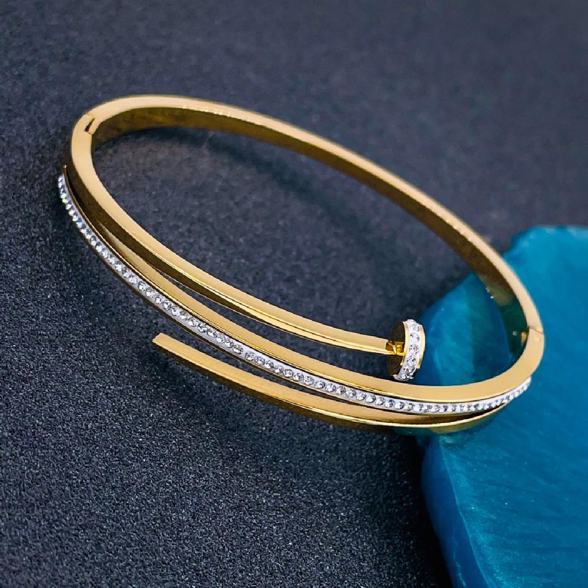 Gothic Nail CZ Rose Gold Stainless Steel Openable Kada Bulk