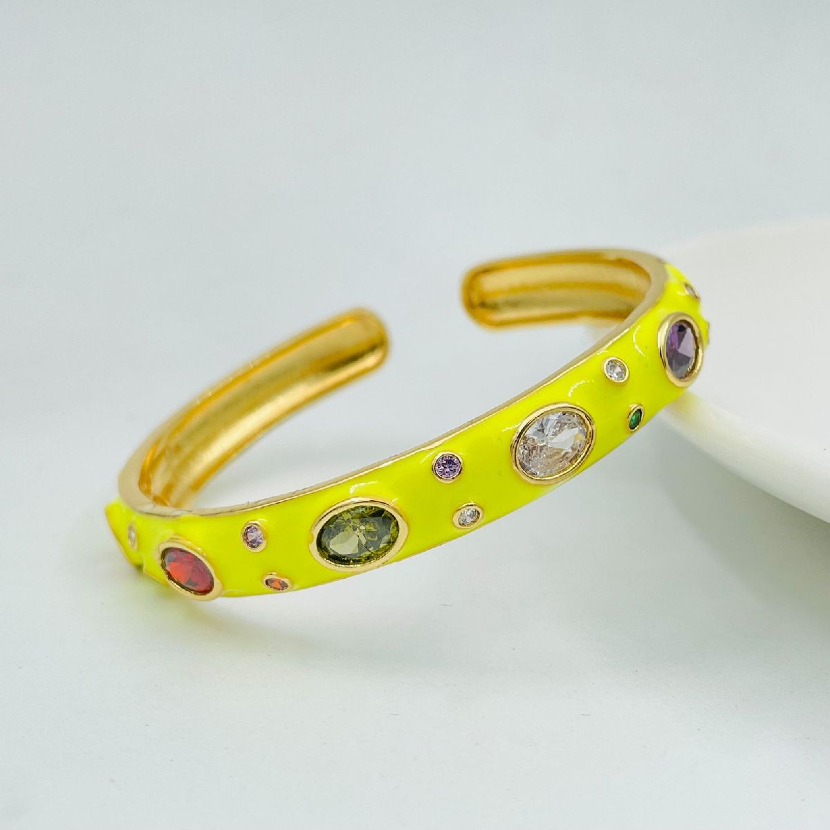 Copper Enamel Yellow Gold Gemstone Crystal Bangle Kada Cuff Women Bulk Main image