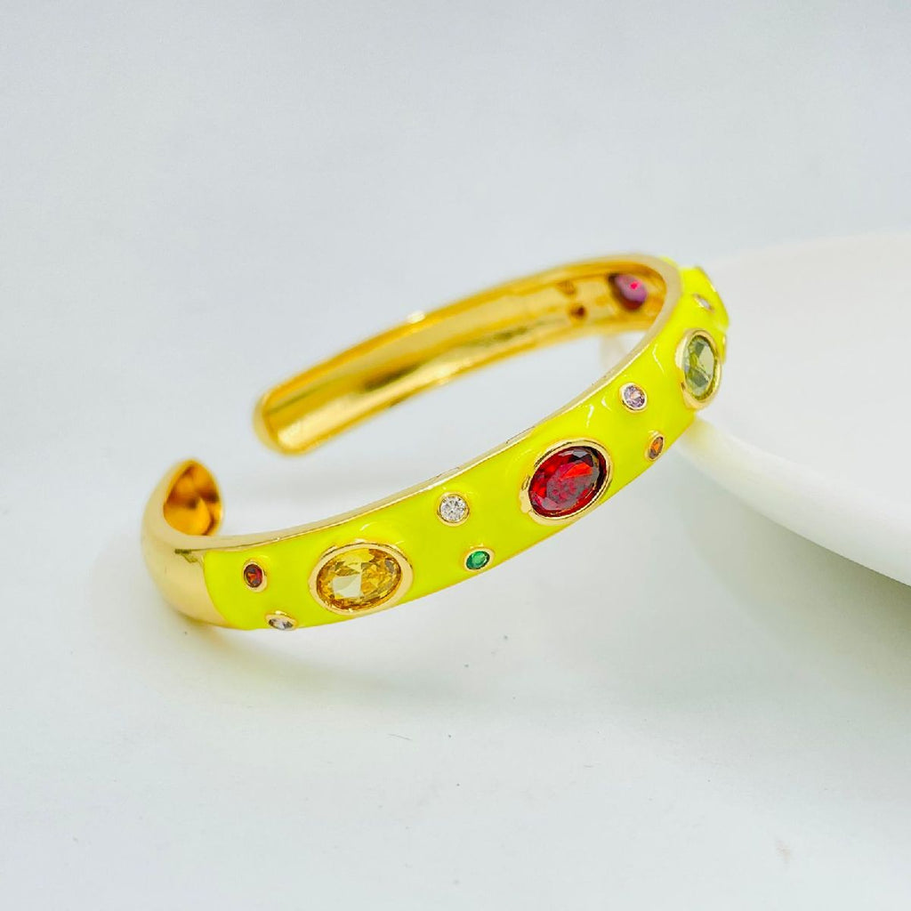 Copper Enamel Yellow Gold Gemstone Crystal Bangle Kada Cuff Women Bulk