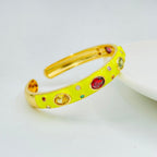 Copper Enamel Yellow Gold Gemstone Crystal Bangle Kada Cuff Women Bulk