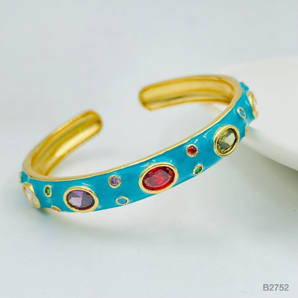 Copper Enamel Blue Gold Gemstone Crystal Bangle Kada Cuff Women Bulk