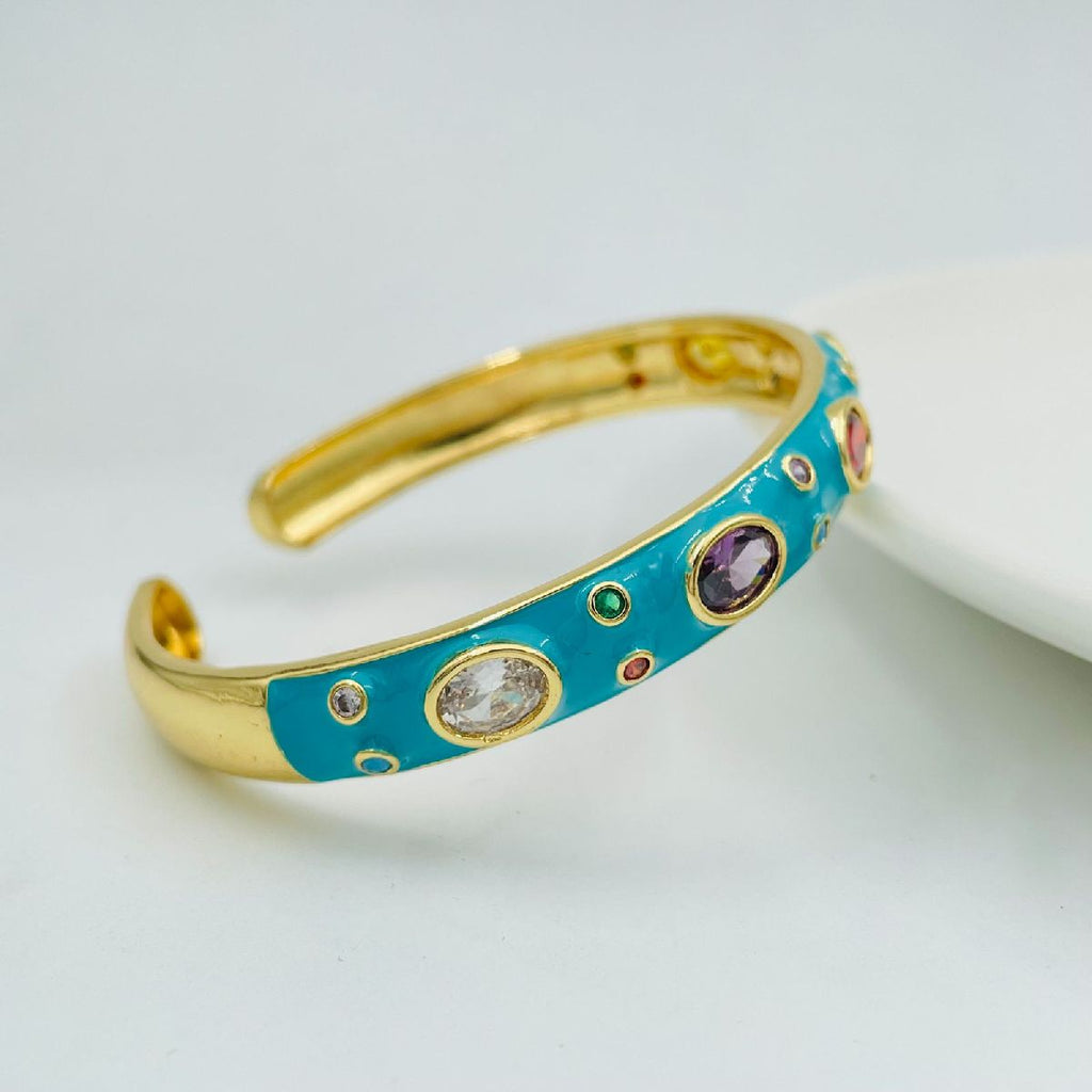 Copper Enamel Blue Gold Gemstone Crystal Bangle Kada Cuff Women Bulk