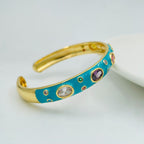 Copper Enamel Blue Gold Gemstone Crystal Bangle Kada Cuff Women Bulk