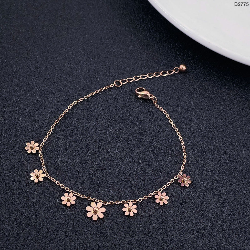Stainless Steel Rose Gold Flower Link Chain Bracelet For Women Bulk