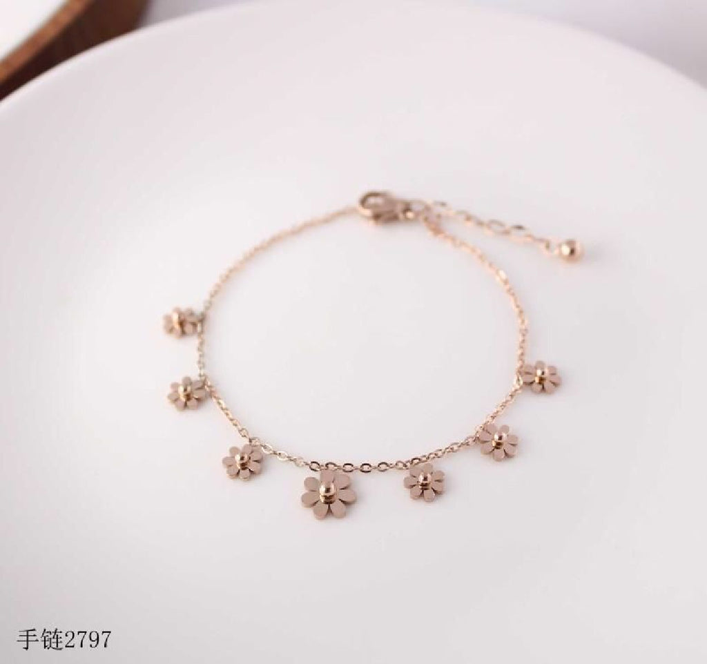 Stainless Steel Rose Gold Flower Link Chain Bracelet For Women Bulk