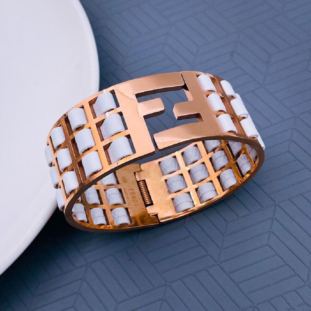 Stainless Steel Rose Gold White Beads Bangle Kada Bracelet Women Bulk