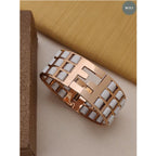 Stainless Steel Rose Gold White Beads Bangle Kada Bracelet Women Bulk
