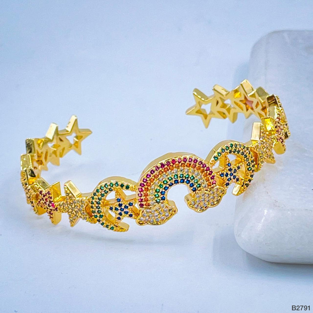 Copper Cubic Zirconia Crystal Rainbow Moon Bangle Star Kada Cuff Bulk