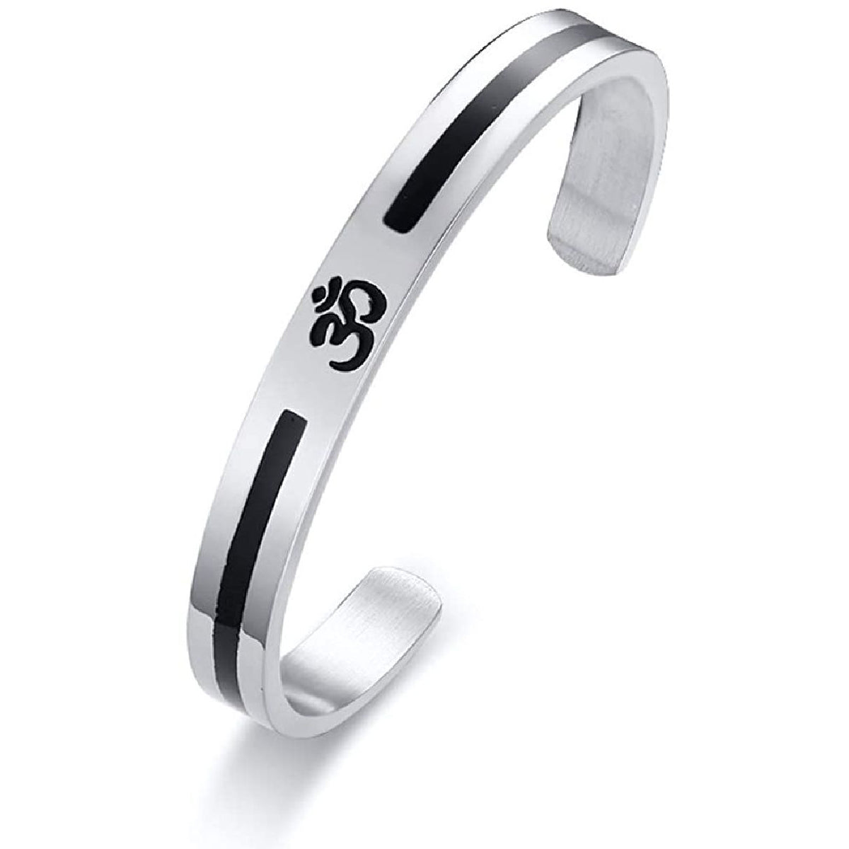 Stainless Steel Silver Black Enamel Om Engrave Bangle Kada Cuff Bulk Main image