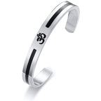 Stainless Steel Silver Black Enamel Om Engrave Bangle Kada Cuff Bulk
