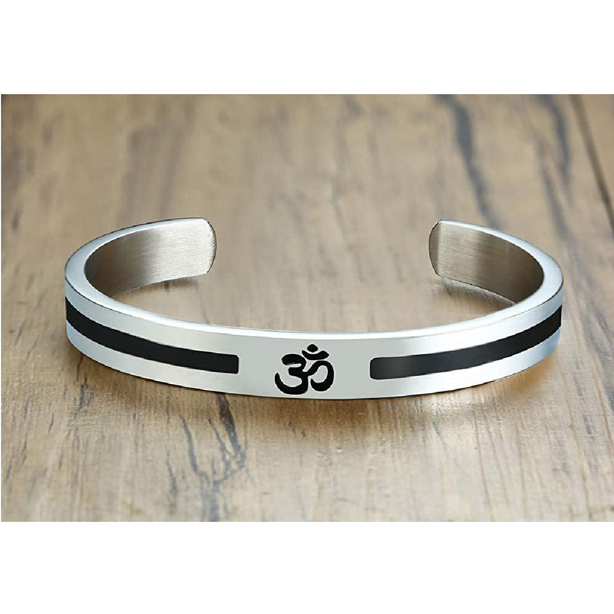 Stainless Steel Silver Black Enamel Om Engrave Bangle Kada Cuff Bulk Secondary image