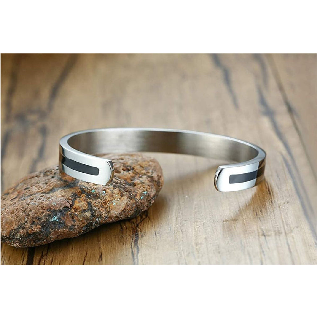 Stainless Steel Silver Black Enamel Om Engrave Bangle Kada Cuff Bulk