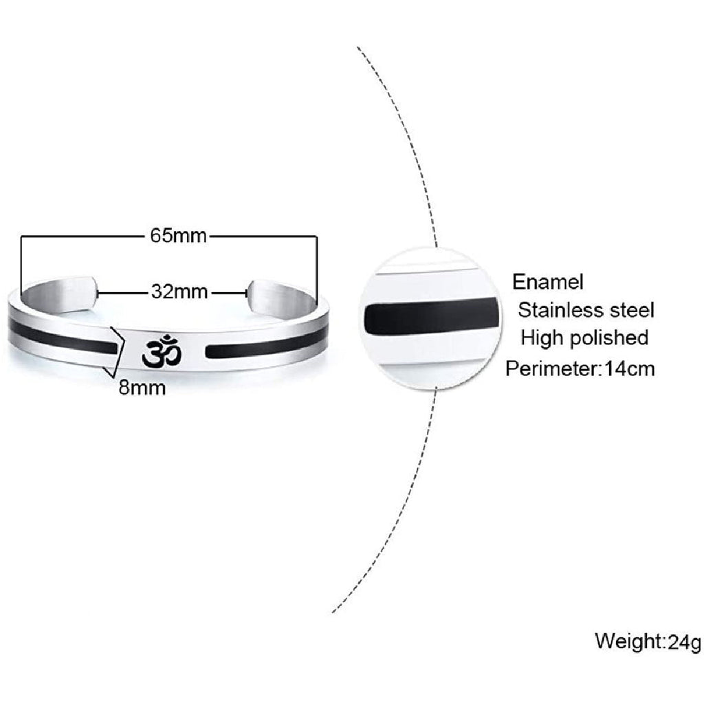 Stainless Steel Silver Black Enamel Om Engrave Bangle Kada Cuff Bulk