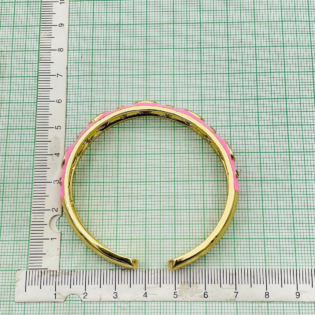 Copper Neon Pop Pink Enamel Multi Stones Gold Cuff Kada Bangle Bulk