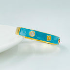 Copper Enamel Blue Gold Crystal Cubic Zirconia Bangle Kada Cuff Bulk