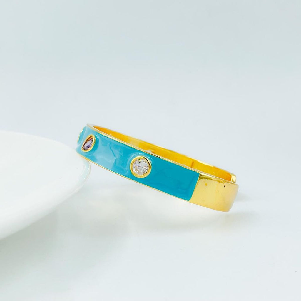 Copper Enamel Blue Gold Crystal Cubic Zirconia Bangle Kada Cuff Bulk