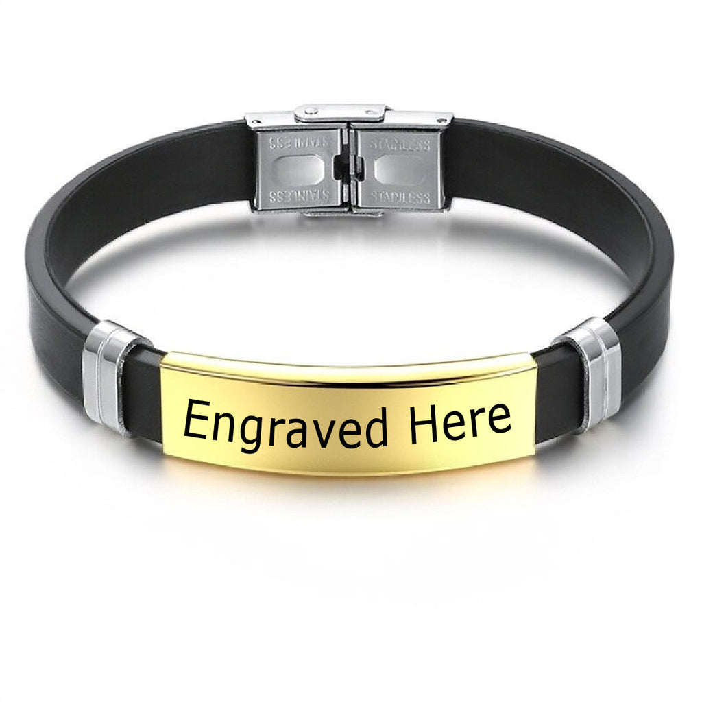 Customized Personalised Letter Engraved Id Wrist Band Bracelet Bulk
