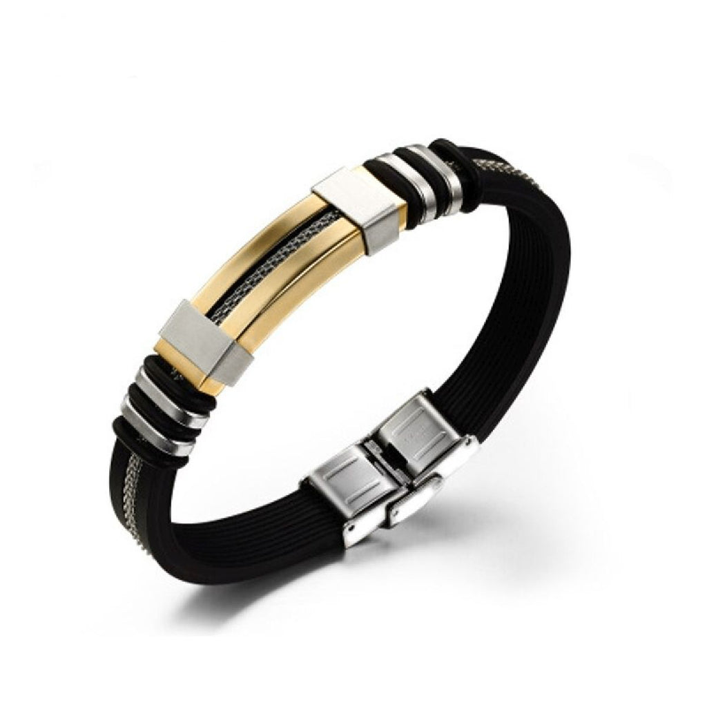 Stainless Steel Rubber Gold Silver Black Id Wrist Band Bracelet Bulk