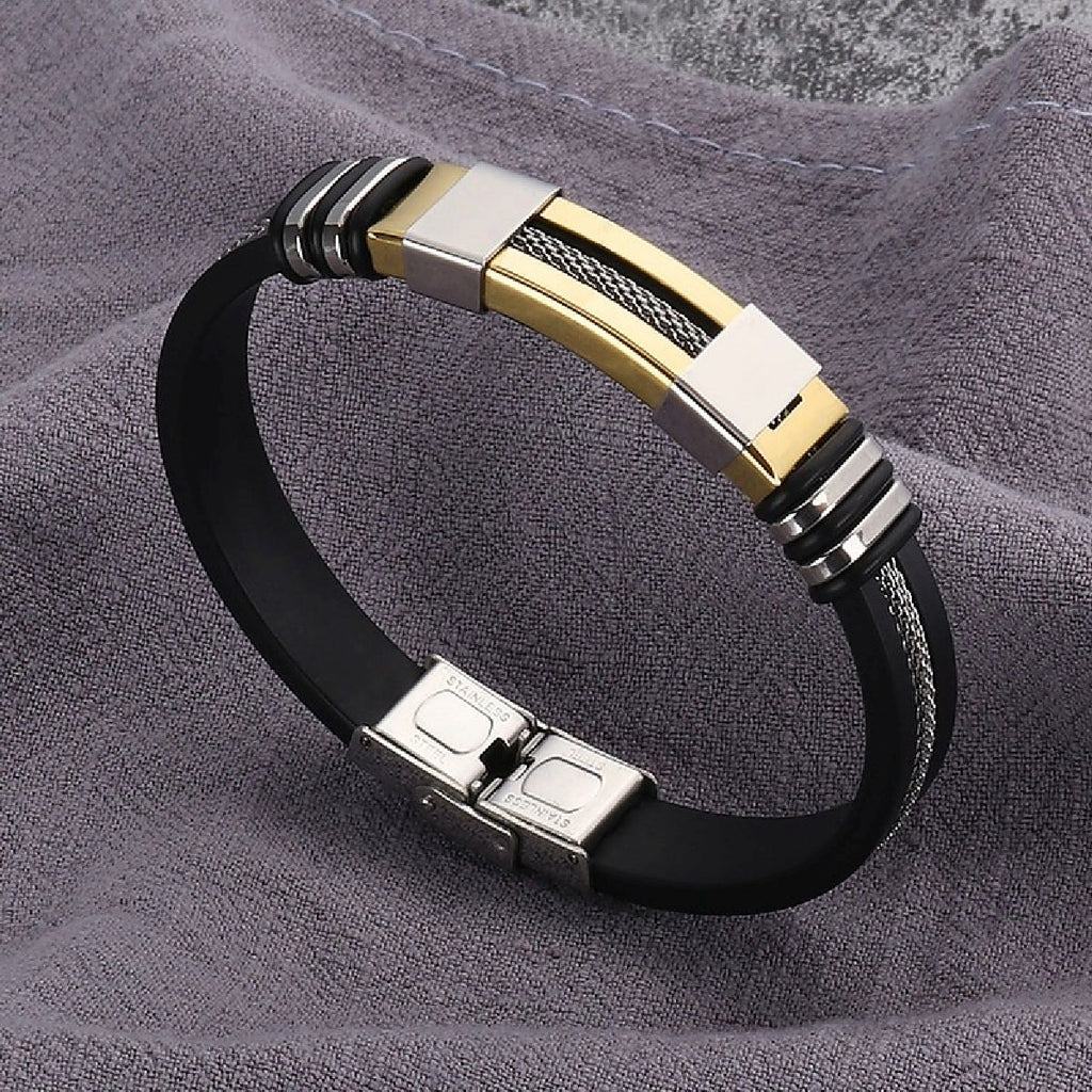 Stainless Steel Rubber Gold Silver Black Id Wrist Band Bracelet Bulk