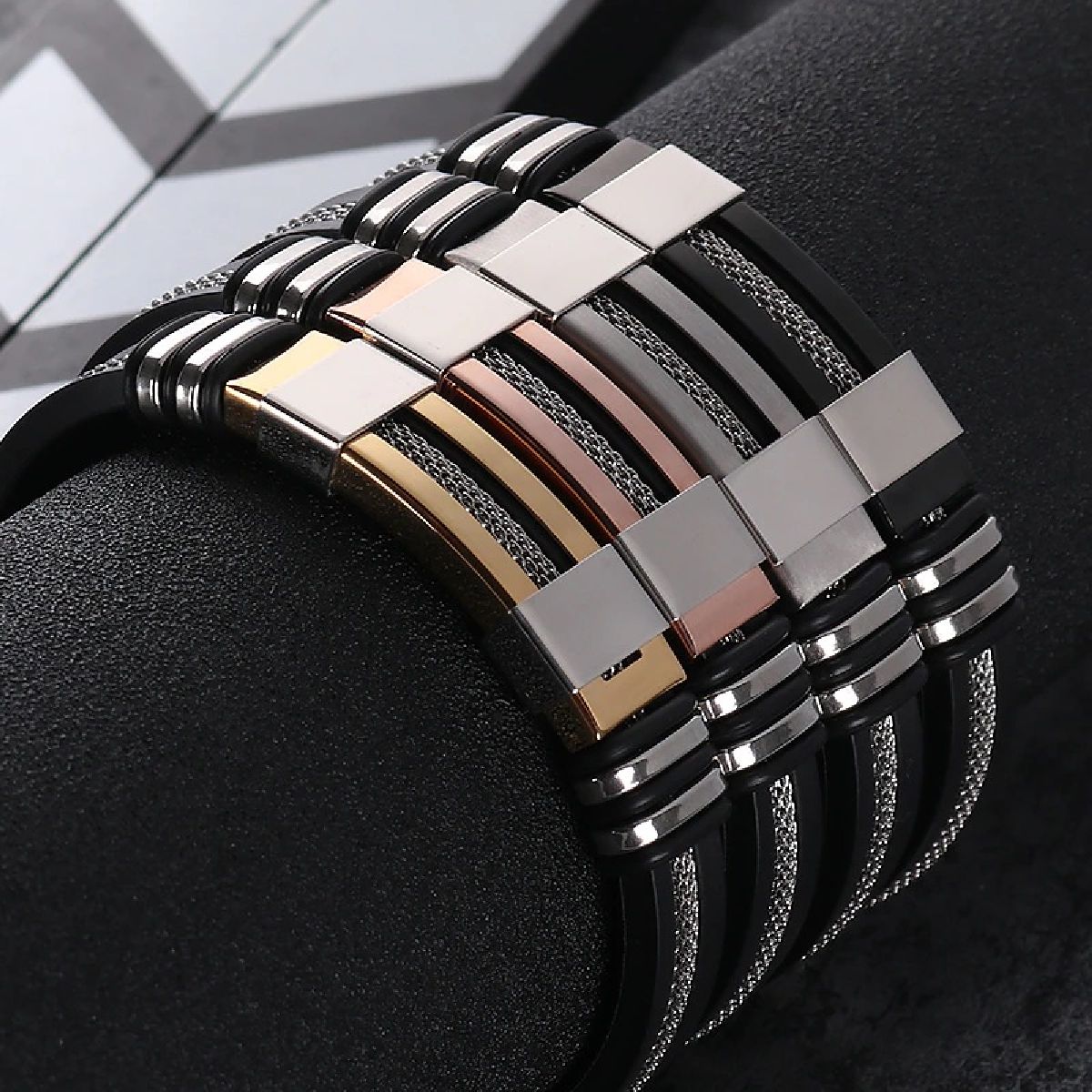 Stainless Steel Rubber Gold Silver Black Id Wrist Band Bracelet Bulk