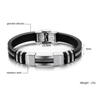 Stainless Steel Rubber Silver Black Id Wrist Band Bracelet Men Bulk