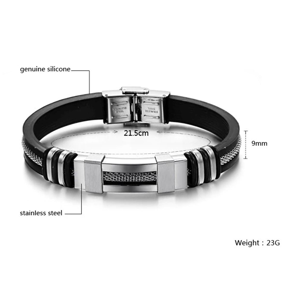 Stainless Steel Rubber Silver Black Id Wrist Band Bracelet Men Bulk