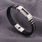 Stainless Steel Rubber Silver Black Id Wrist Band Bracelet Men Bulk