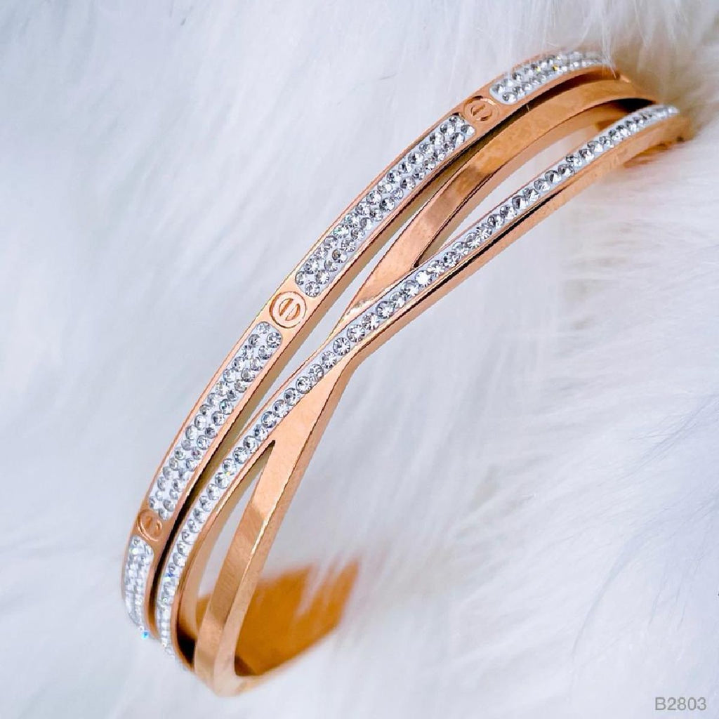 Criss Cross Screw Cubic Zirconia Rose Gold Stainless Steel Kada Bulk