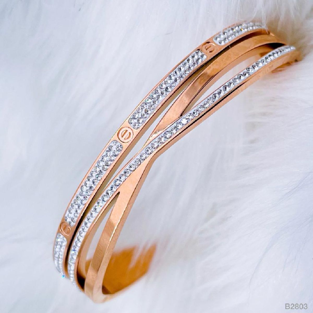 Criss Cross Screw Cubic Zirconia Rose Gold Stainless Steel Kada Bulk