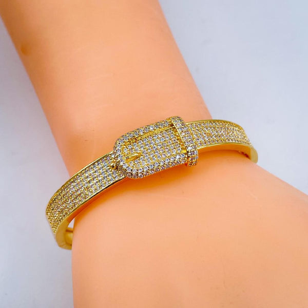 Belt Buckle Cubic Zirconia 18K Gold Copper Openable Bangle Kada Bulk Secondary image