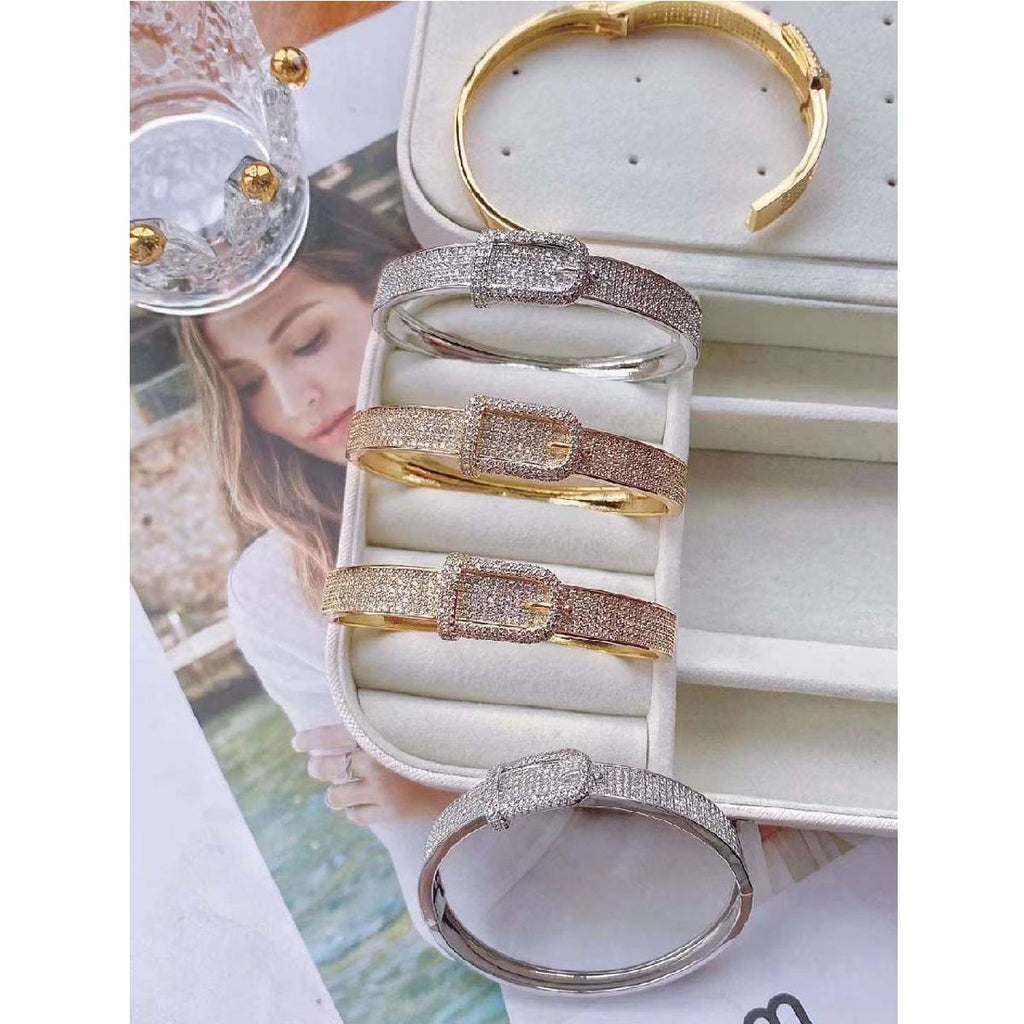 Belt Buckle Cubic Zirconia 18K Gold Copper Openable Bangle Kada Bulk