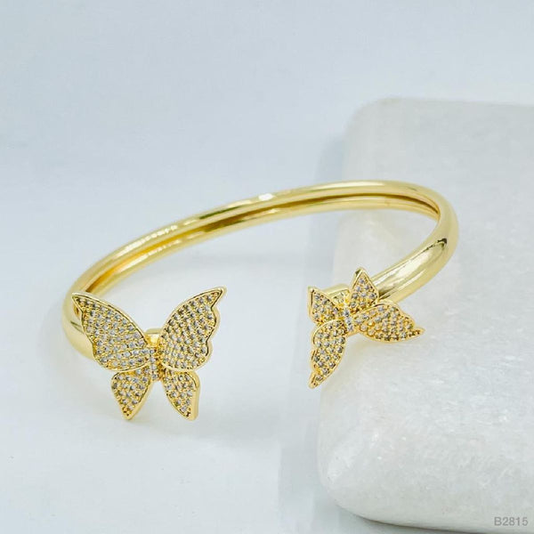 Twin Butterfly Cubic Zirconia 18K Gold Copper Bangle Kada Cuff Bulk Secondary image