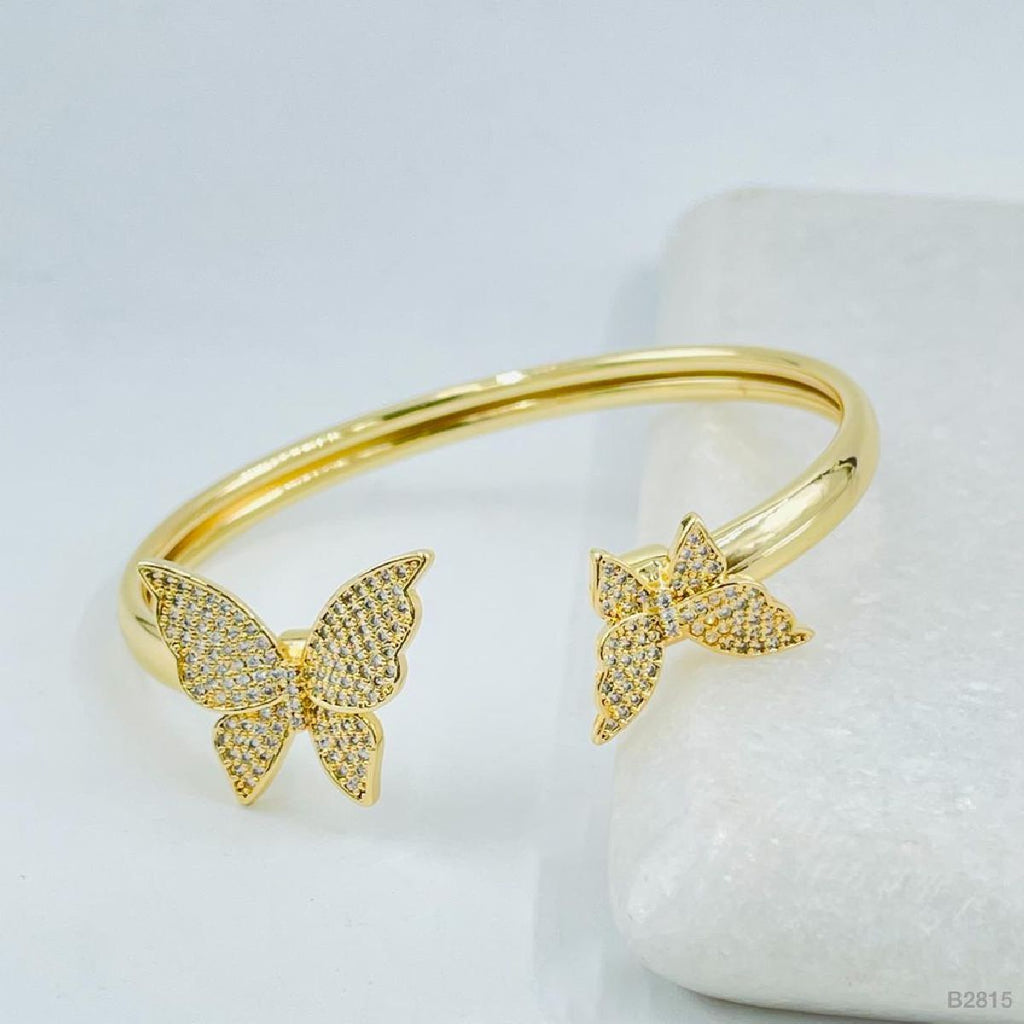 Twin Butterfly Cubic Zirconia 18K Gold Copper Bangle Kada Cuff Bulk
