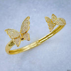 Twin Butterfly Cubic Zirconia 18K Gold Copper Bangle Kada Cuff Bulk