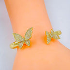 Twin Butterfly Cubic Zirconia 18K Gold Copper Bangle Kada Cuff Bulk