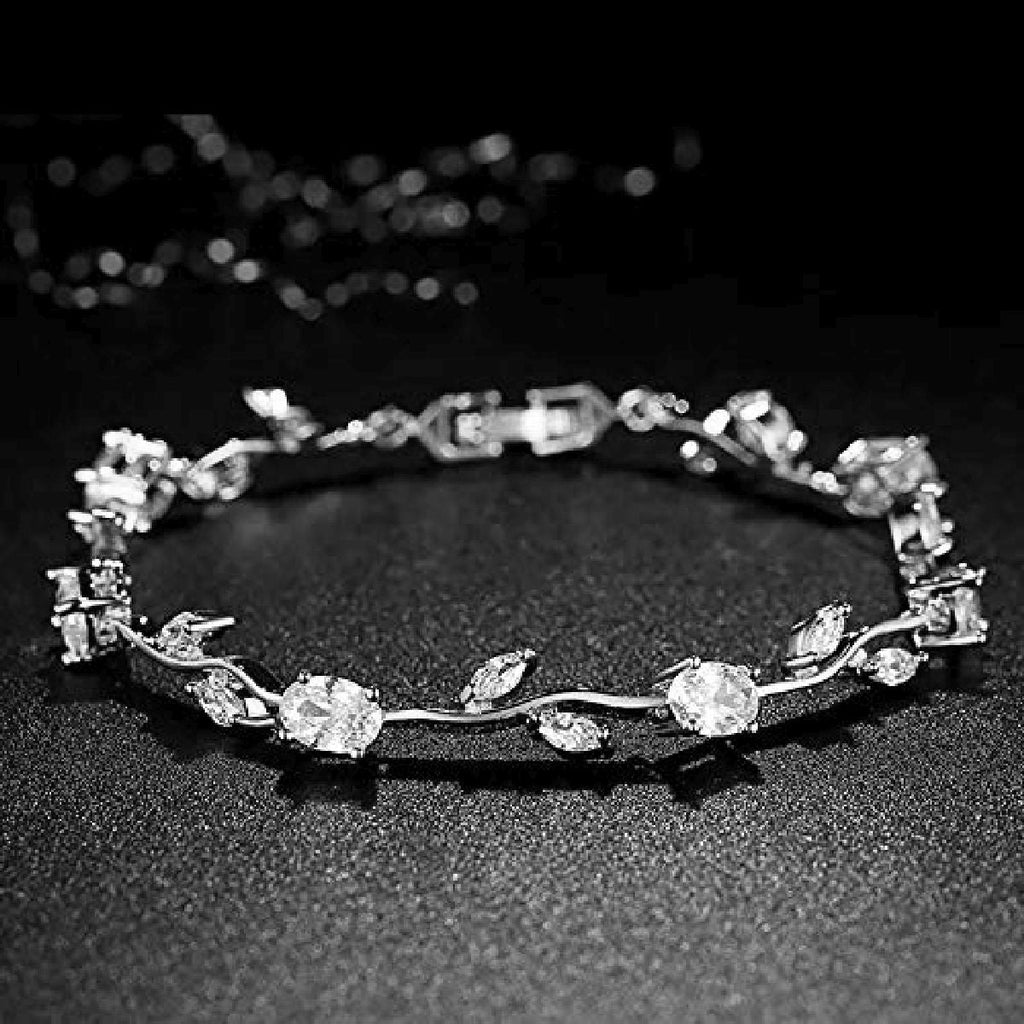 Copper Silver Cubic Zirconia Floral Bracelet For Women Bulk