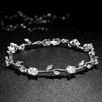 Copper Silver Cubic Zirconia Floral Bracelet For Women Bulk
