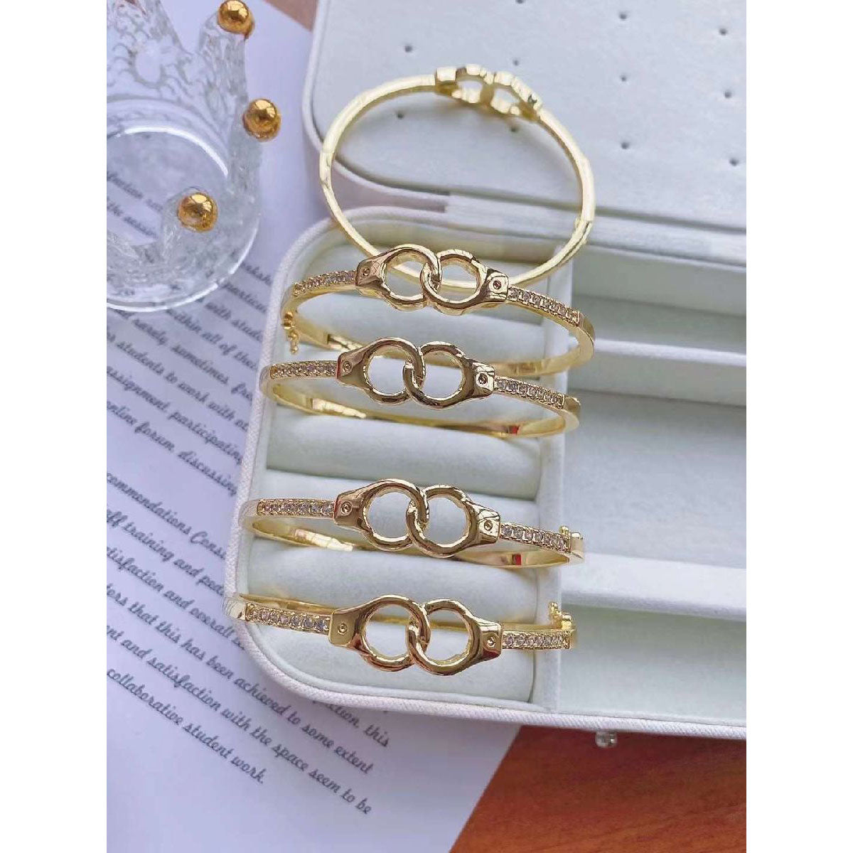 Handcuff Cubic Zirconia 18K Gold Copper Openable Bangle Kada Bulk