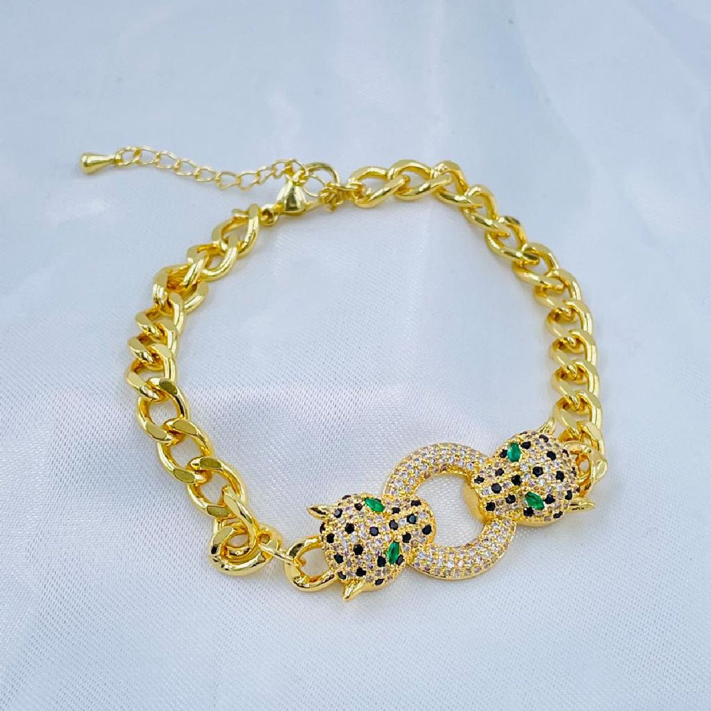 Copper Gold Cubic Zirconia Panther Curb Chain Necklace Women Bulk