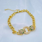 Copper Gold Cubic Zirconia Panther Curb Chain Necklace Women Bulk