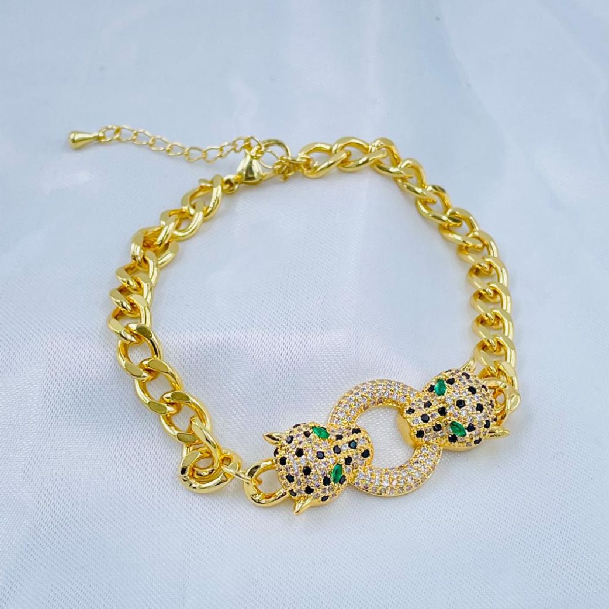 Copper Gold Cubic Zirconia Panther Curb Chain Necklace Women Bulk