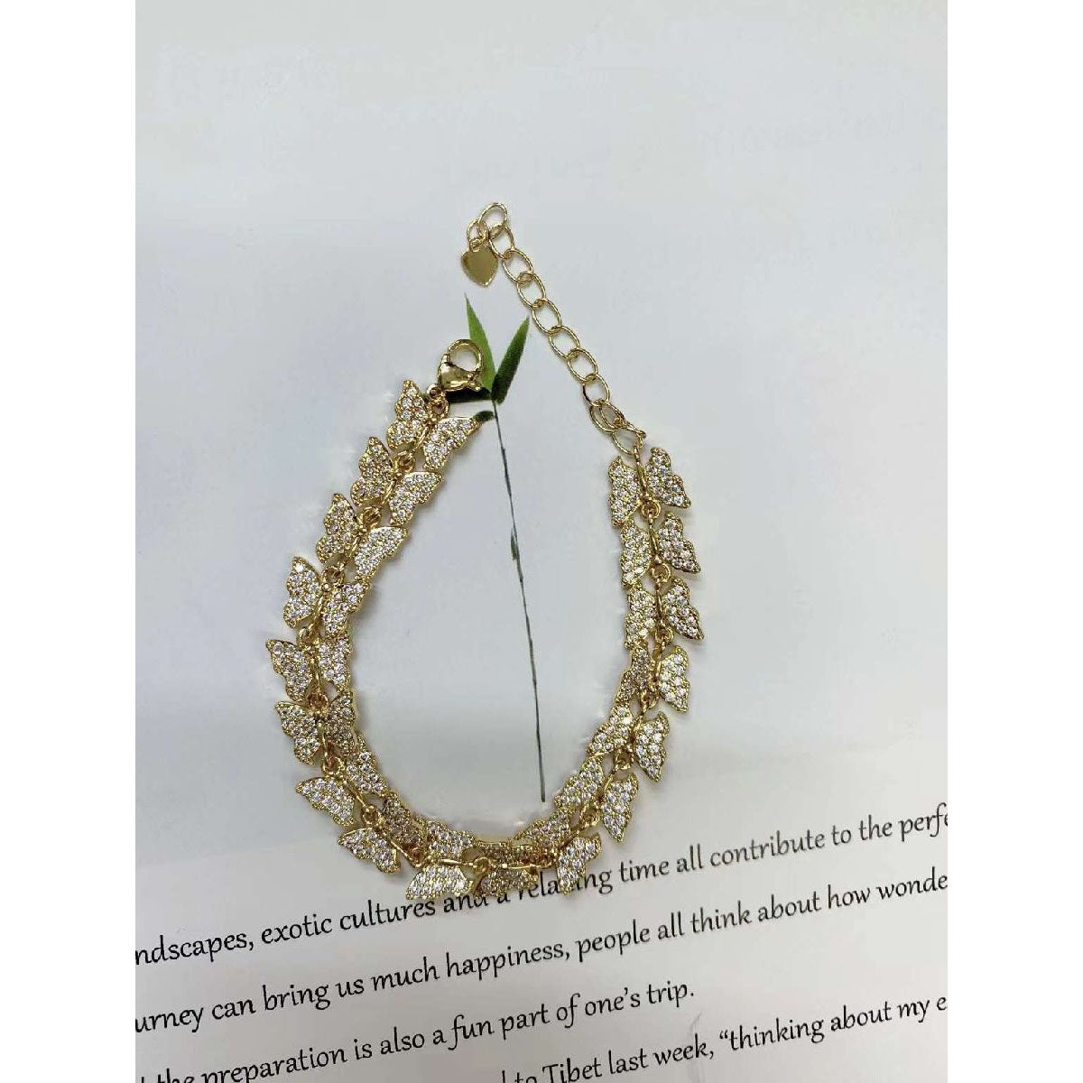 Copper Cubic Zirconia Crystal Butterfly Gold Bracelet For Women Bulk Main image