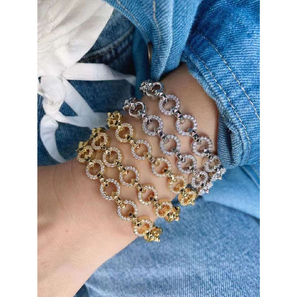 Copper Cubic Zirconia Round Gold Openable Bangle Cuff For Women Bulk