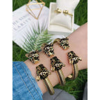 Copper Cubic Zirconia Panther Gold Black Openable Bangle Cuff Bulk