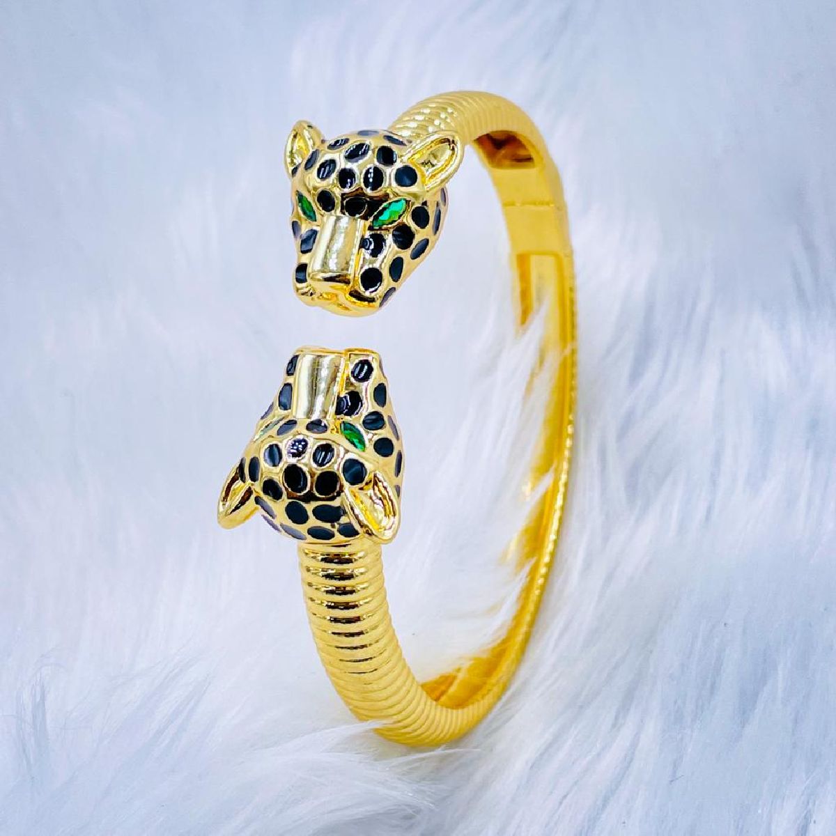 Copper Cubic Zirconia Panther Gold Black Openable Bangle Cuff Bulk