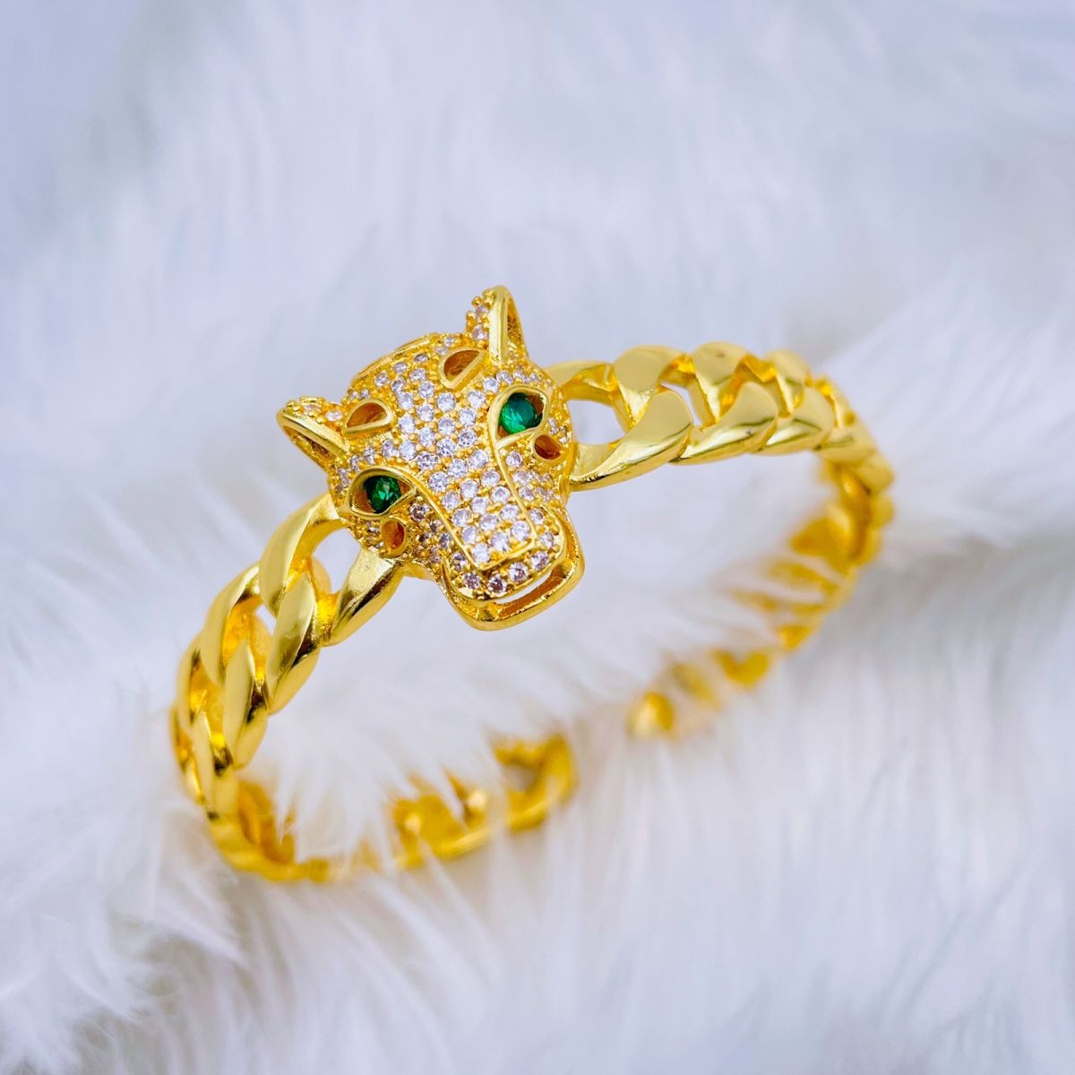 Copper Cubic Zirconia Panther Gold Curb Openable Bangle Cuff Only Main image