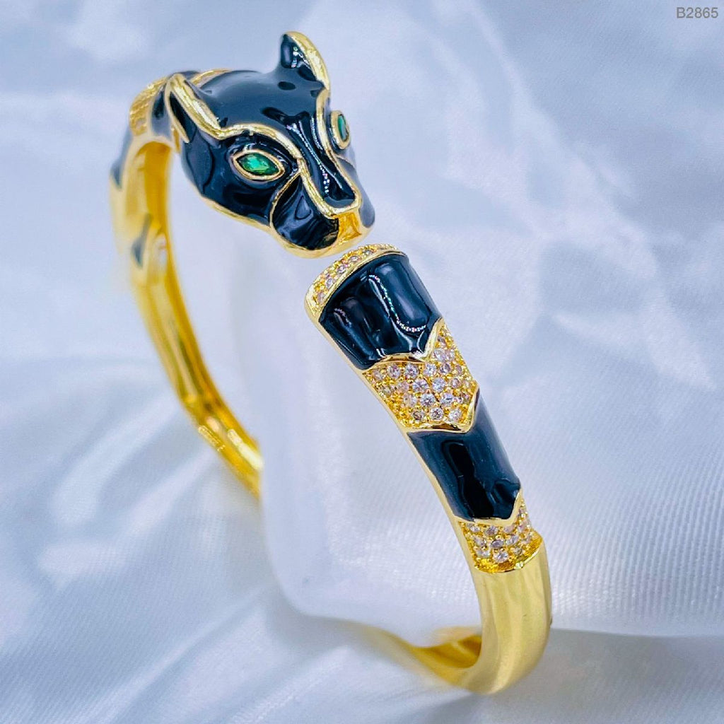 Copper CZ Enamel Panther Black Gold Openable Bangle Cuff Only Bulk