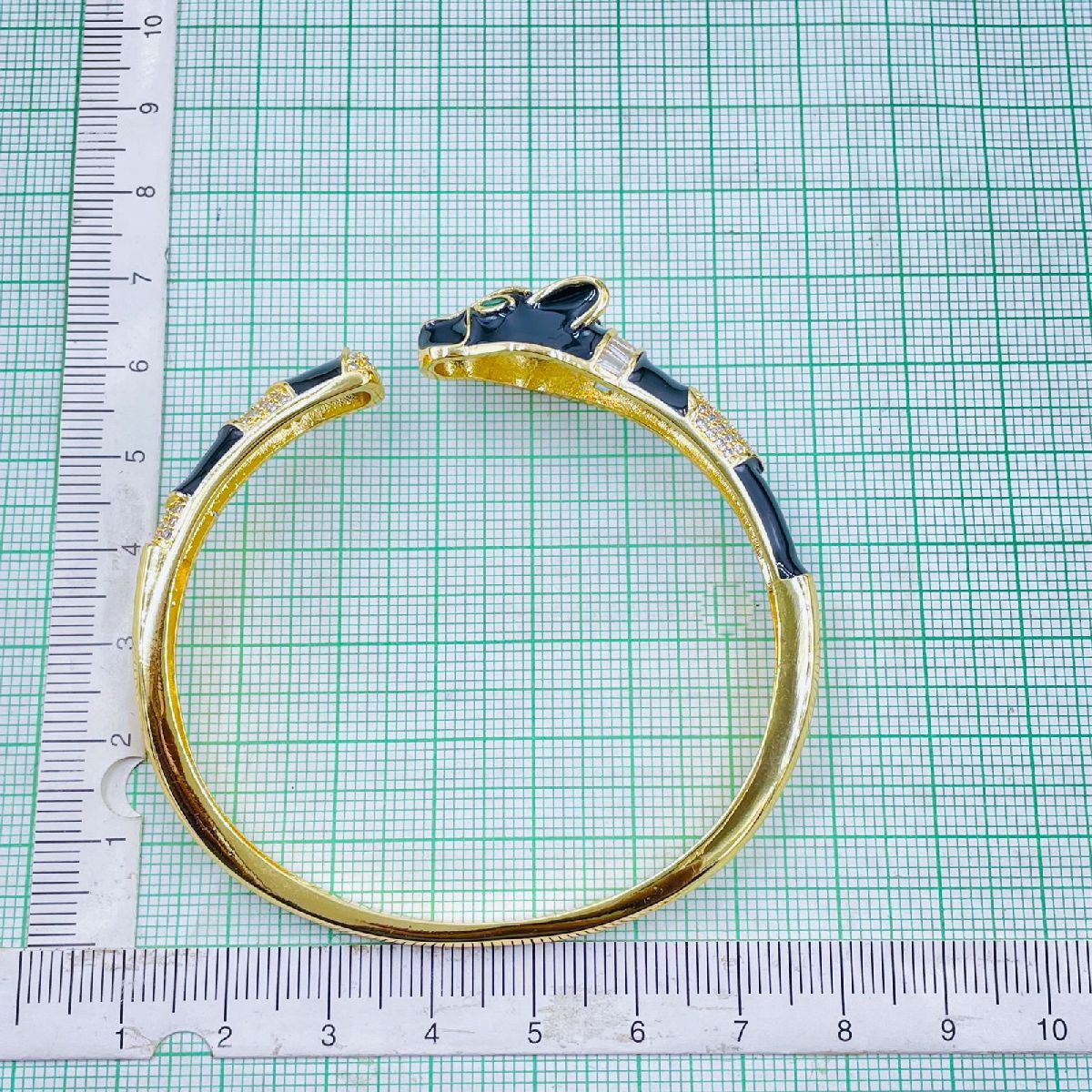 Copper CZ Enamel Panther Black Gold Openable Bangle Cuff Only Bulk