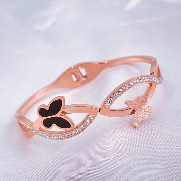 Stainless Steel Rose Gold Cubic Zirconia Butterfly Bangle Kada Bulk Main image