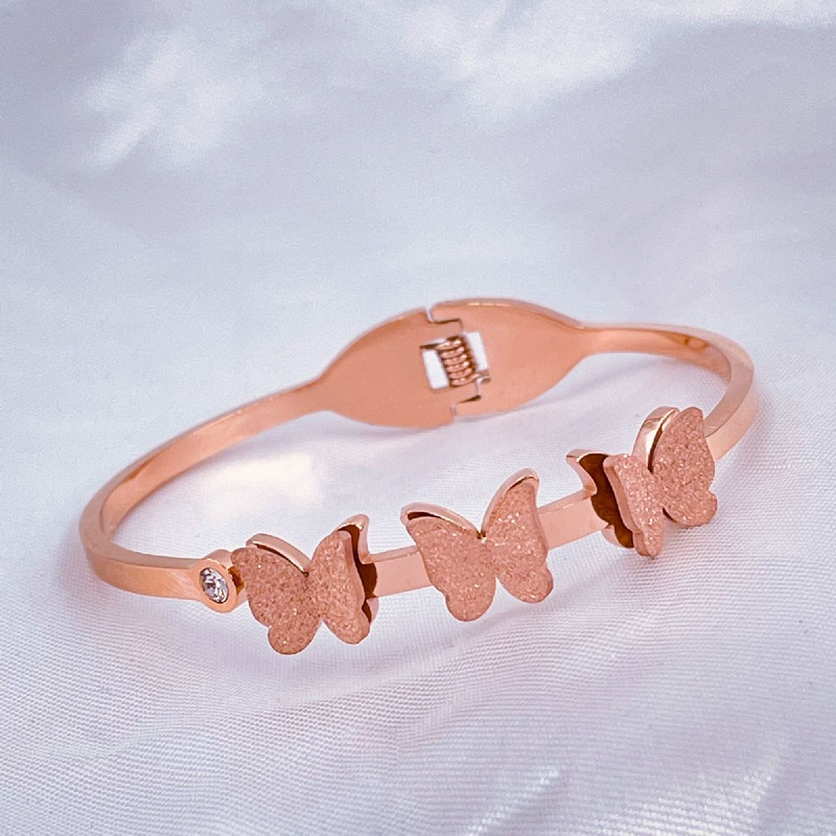 Stainless Steel Rose Gold Cubic Zirconia Butterfly Bangle Kada Bulk Main image